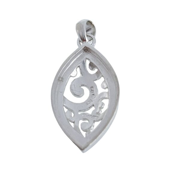 Vintage SU Thailand Sterling Silver 925 Marquise Open Scrollwork Pendant - Picture 3 of 7